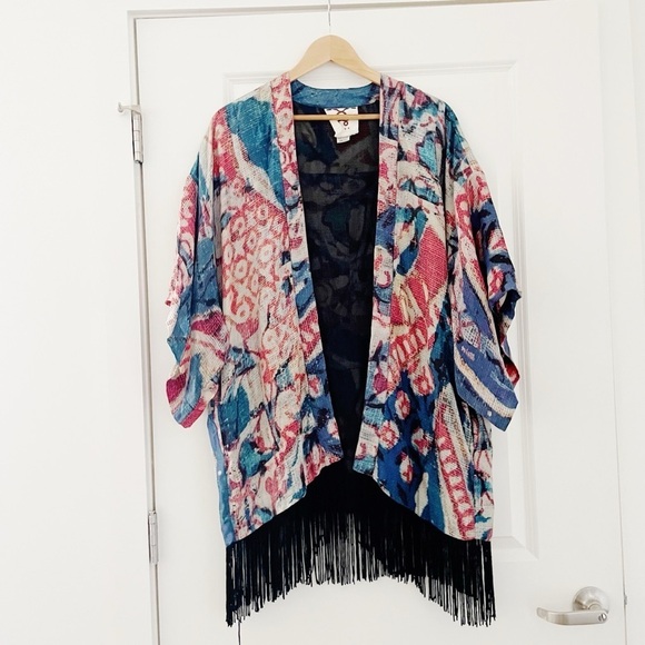 Figue Nomad Silk Patterned Fringe Kimono - Picture 3 of 9